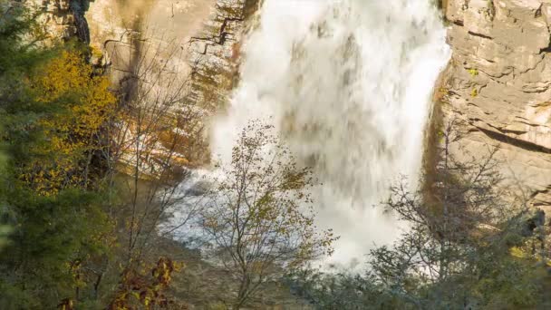 Basis Van Linville Falls Met Water Spatten Linville Rivier Een — Stockvideo