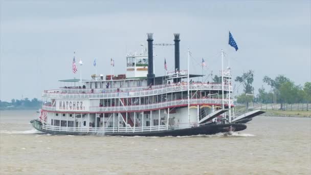 Kapal Uap Natchez Paddle Wheeler Scenic Cruising Sungai Mississippi French — Stok Video