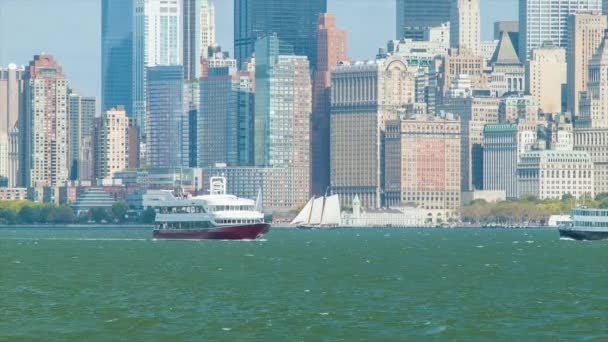 Vista Diurna Del Centro New York Lower Manhattan Liberty Island — Video Stock