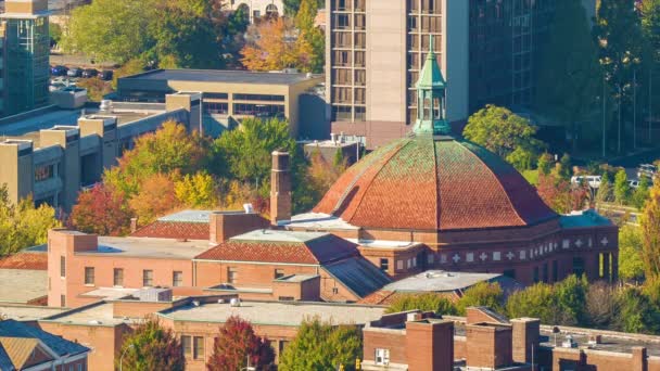 Pierwszy Kościół Baptystów Downtown Asheville Jesiennych Kolorowych Drzew Podczas Wczesnym — Wideo stockowe