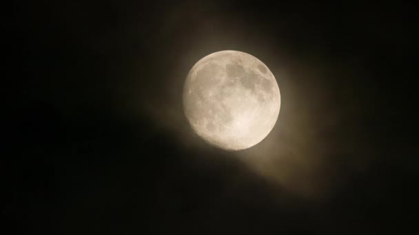 Κοντινό Πλάνο Του Μια Σούπερ Σελήνη Μυστικιστική Σύννεφα Κινείται Παρελθόν — Αρχείο Βίντεο