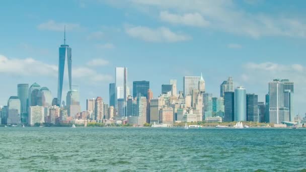 Downtown Manhattan New York City Skyline Güneşli Bir Günde Hudson — Stok video