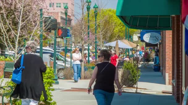 Lidé Kteří Potulování Eklekické Hlavní Ulici Hendersonville Krásného Dne Sluncem — Stock video