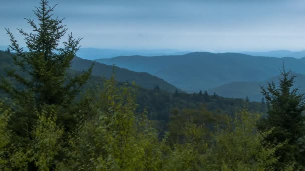 Над Мистическими Дымными Горами Сумерках Вид Парк Blue Ridge Parkway — стоковое видео