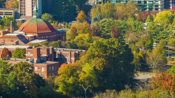 Prima Chiesa Battista Nel Centro Asheville Circondata Alberi Colorati Autunnali — Video Stock