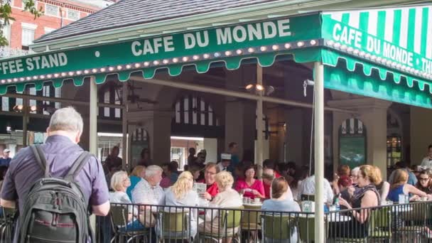 Магазин Cafe Monde Coffee Exterior Рынке Дек Стрит Французском Квартале — стоковое видео