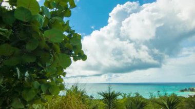 Bir Pastoral Bermudian Doğa Ayarı Içine Panning Mesafe Horseshoe Bay ile, Mavi Gökyüzünde Epik Bulutlar featuring, Gür Yeşillik ve Güneşli Bir Günde Turkuaz Renkli Okyanus