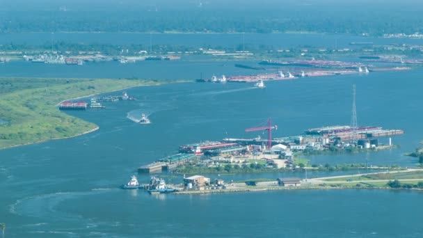 Canal Barcos Houston Visto Desde Cubierta Observación Torre Memorial San — Vídeo de stock