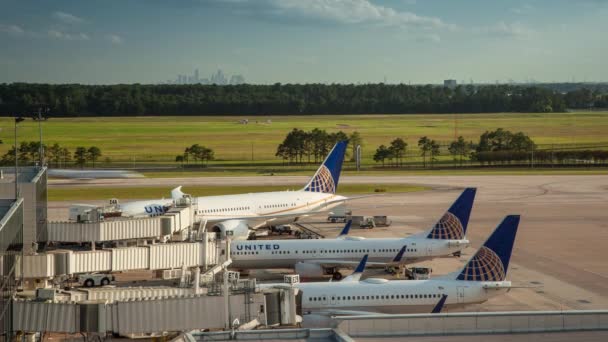 George Bush Intercontinental Airport Timelapse Houston Con City Downtown Sull — Video Stock