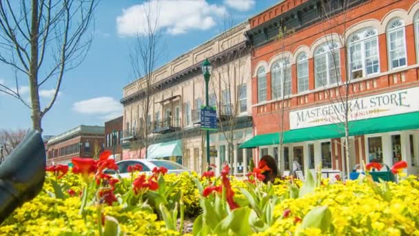 Hendersonville North Carolina Main Street Lojas Edifícios Tijolos Históricos Com — Vídeo de Stock