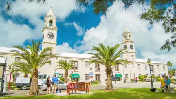 Clocktower Mall Dockyard Sandys Parish Bermuda Idyllic Day Featuring Tourists — Stock Video