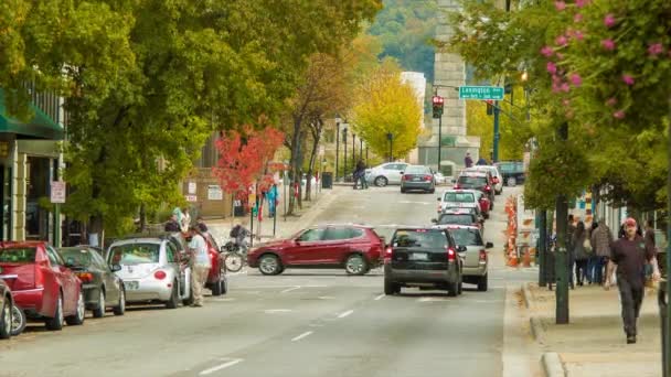 Traffico Pedonale Veicolare Vivace Patton Avenue Verso Vance Memorial Nel — Video Stock