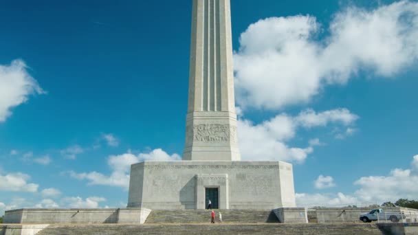 San Jacinto Memorial Museum Houston Szeroki Strzał Przechylając Się Góry — Wideo stockowe