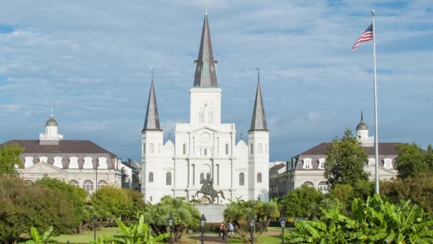 Catedral Louis Jackson Square Bairro Francês Nova Orleans Dia Ensolarado — Vídeo de Stock