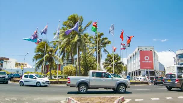 Araba Bahçe Uluslararası Bayraklar Ile Fransız Polinezyası Papeete Tahiti Downtown — Stok video