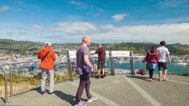 Wellington Nowa Zelandia Turyści Zwiedzanie Mount Victoria Lookout Widokiem Malownicze — Wideo stockowe