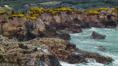 Kailua Kona Hawaii Closeup Detay Kıyısında Dokulu Lava Rock üzerine Pasifik Okyanusu Beyaz Su Splashing