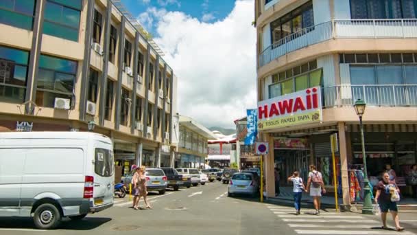 Papeete Tahiti Zajęty City Center Shopping Scena Między Budynkami Lokalnymi — Wideo stockowe