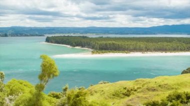 Tauranga Yeni Zelanda Liman ve Matakana Adası Görünümü Bol Bölgesi Körfezi'nde Maunganui Dağı'ndan