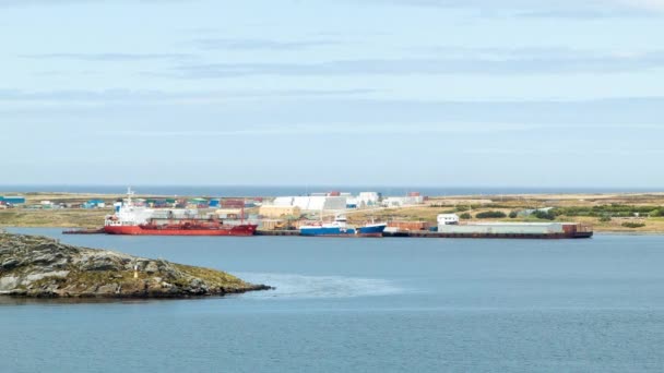 Port Stanley Falkland Islands Close Com Navios Atracados Território Ultramarino — Vídeo de Stock