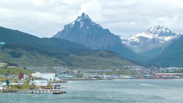 Dél Amerika Legdélebbi Része Ushuaia Argentínában Featuring Hófödte Martial Mountain — Stock videók