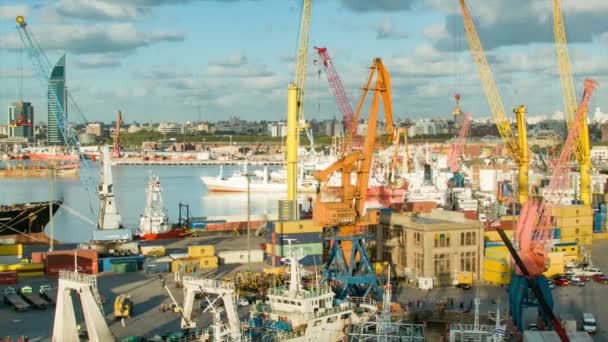 Montevideo Uruguay Port Wide Panning Vaststelling Schot Met Boten Scheepvaart — Stockvideo