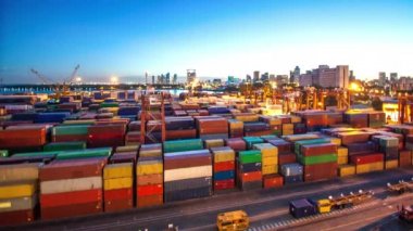 Buenos Aires Arjantin Port Ticari Nakliye Timelapse Ile İşaretsiz Konteynerler Ile Gündüzden Geceye