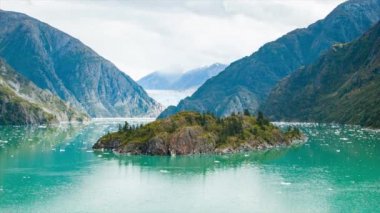 Tracy Arm Fjord Alaska Su Kanalı'nda Bir Ada ile Çeşitli Kara Oluşumları