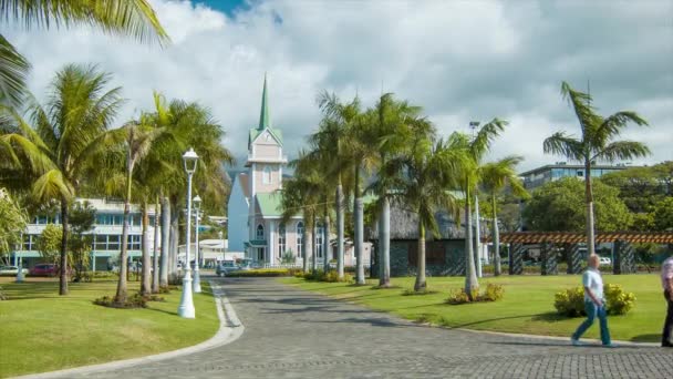 Papeete Tahiti Tourists Walking Park Promenade Pathway Historical Church Landmark — Stok Video