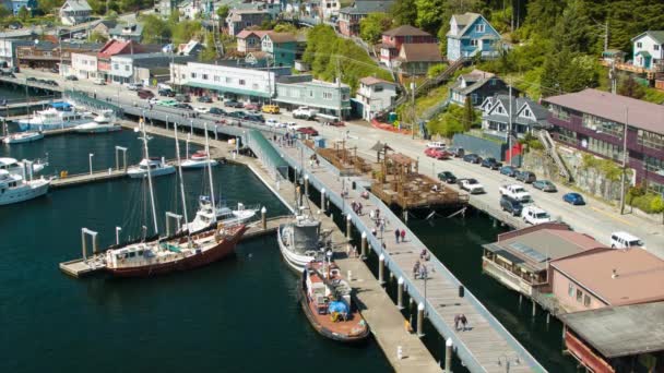 Ketchikan Alaska Porto Marina Bustling Com Turistas Dia Verão Quente — Vídeo de Stock