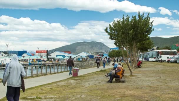 Lidé Chodící Nábřeží Ushuaia Populární Turistické Městské Destinaci Jižní Americe — Stock video