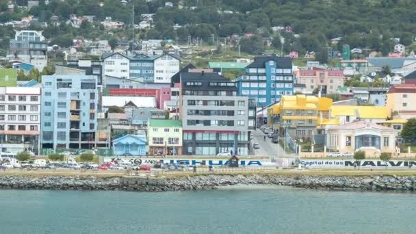 Ushuaia Argentina Malvinas Capital Signage Beagle Channel Waterside Bordo Della — Video Stock