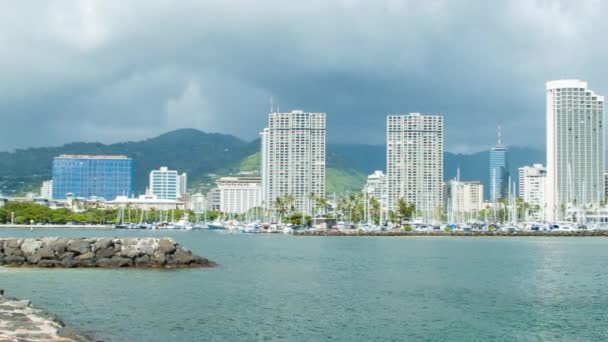 Panování Hotelech Letoviscích Pláže Waikiki Honolulu Hawaii Bay Marina Slunečného — Stock video
