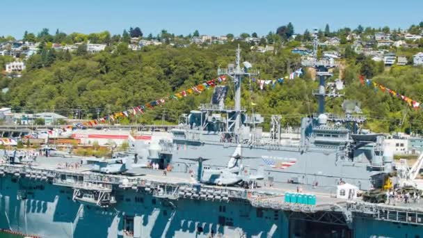 Seattle Washington Terminal Geniş Atış Limanı Nda Terminal Uss Uçak — Stok video