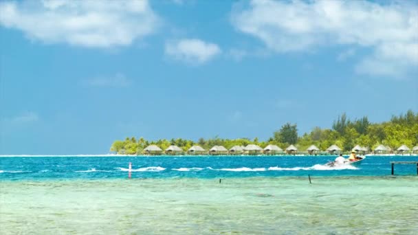 Bora Bora Island Locals Dingy Boat Movendo Através Água Pacífico — Vídeo de Stock