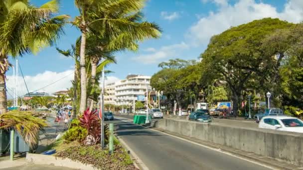 Vie Tahiti Avec Des Gens Marchant Conduisant Dans Ville Papeete — Video