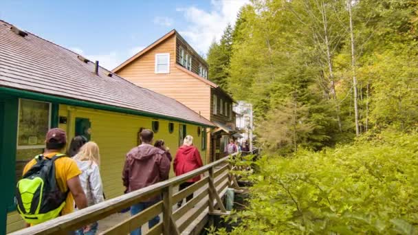 Ketchikan Aljaška Turisté Pěšky Dřevěných Chodech Prohlídka Památek Obchodů Creekem — Stock video