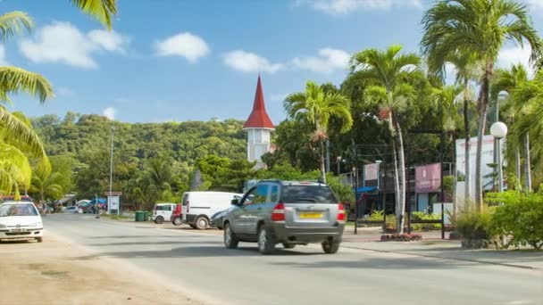 Vaitape Town Center Street Traffic Bora Bora Island Polinésia Francesa — Vídeo de Stock