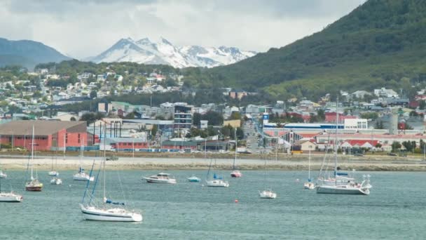 Bateaux Privés Dans Port Ushuaia Argentine Avec Ville Sud Américaine — Video