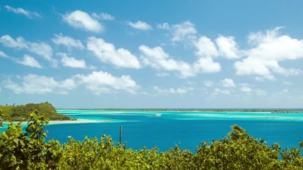 Bora Bora South Pacific Island Wide Lagoon Establishing Scene Blue — Stock Video