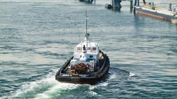 Barco Remolcador Puerto Ketchikan Alaska Servicio Moviéndose Través Del Agua — Vídeos de Stock