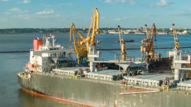 Büyük Jenerik Enerji Yük Kargo Gemisi Montevideo Uruguay Güney Amerika Limanı'nda Demirledi