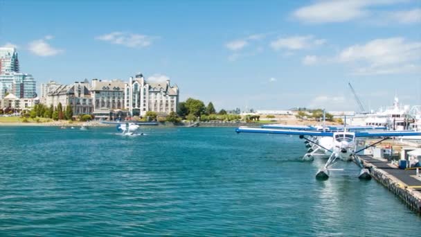 Unmarkierte Besichtigung Wasserflugzeuge Victoria Innenhafen Wasserfontäne Beliebter Tourismus Exkursion — Stockvideo