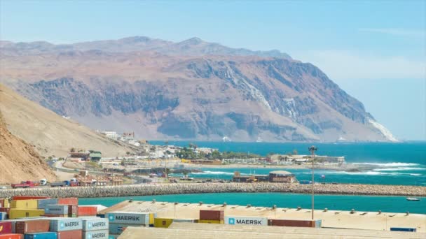 Escena Frente Mar Del Desierto Montañoso Sudamericano Seco Arica Chile — Vídeo de stock
