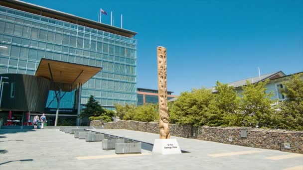 Christchurch Nueva Zelanda Ayuntamiento Edificio Exterior Con Gente Caminando Las — Vídeo de stock