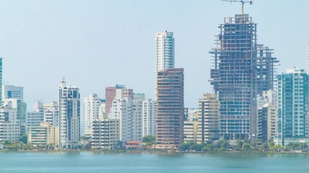 Cartagena Colombia Downtown Edifícios Beira Mar Close Com Construção Novos — Vídeo de Stock