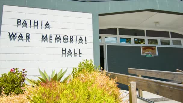 Bay Islands Nuova Zelanda Paihia War Memorial Hall Ingresso Edificio — Video Stock