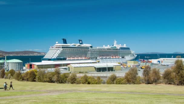 Celebrity Solstice Cruise Ship Docked Port Hobart Tasmania Australia Summer — Stock Video