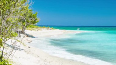Tropik Mavi Deniz Suyu Tonları ile Vanuatu Mystery Adası'nda Tenha Özel Egzotik Plaj Sunshine Weather ile Mükemmel Bir Sandy Beach üzerine Breaking
