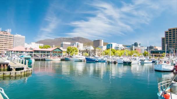 Hobart Tasmania Harbour Marina Día Soleado Australia Con Monte Wellington — Vídeos de Stock